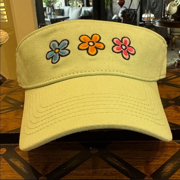Life Is Good Green Visor Colorful Flowers - Picture 1 of 2